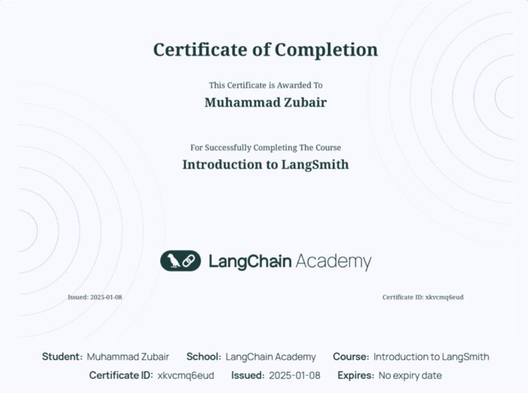 LangSmith - Langchain - Certifications Muhammad Zubair