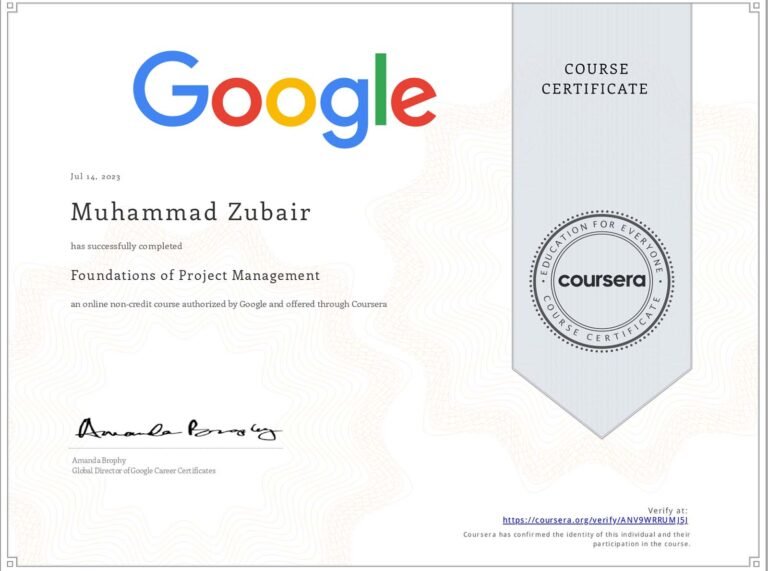 Project Management Certification Muhammad Zubair